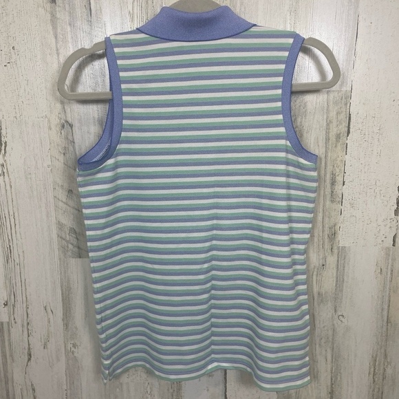 POLO GOLF RALPH LAUREN Sleeveless Polo Shirt size Medium Striped Tailored Fit - Picture 6 of 7